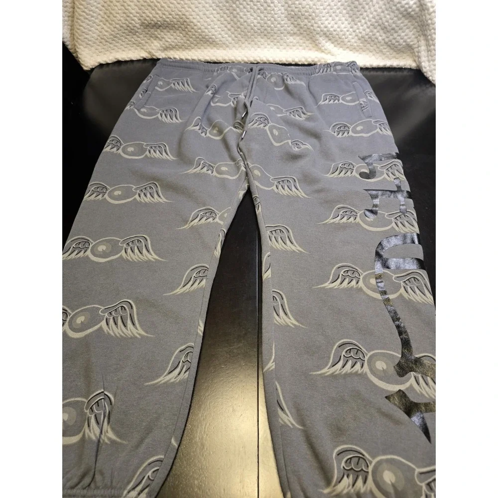 Von Dutch Flying Eyeball All Over‎ Print Sweatpants Grey 1X Mens Unisex Y2K